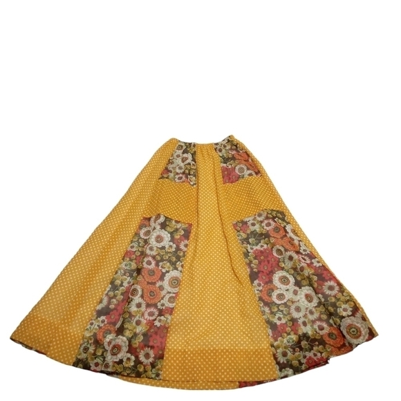 Chessa Davis Polkadot Patchwork Floral Elastic Waist Granny Prairie Skirt - Picture 3 of 9